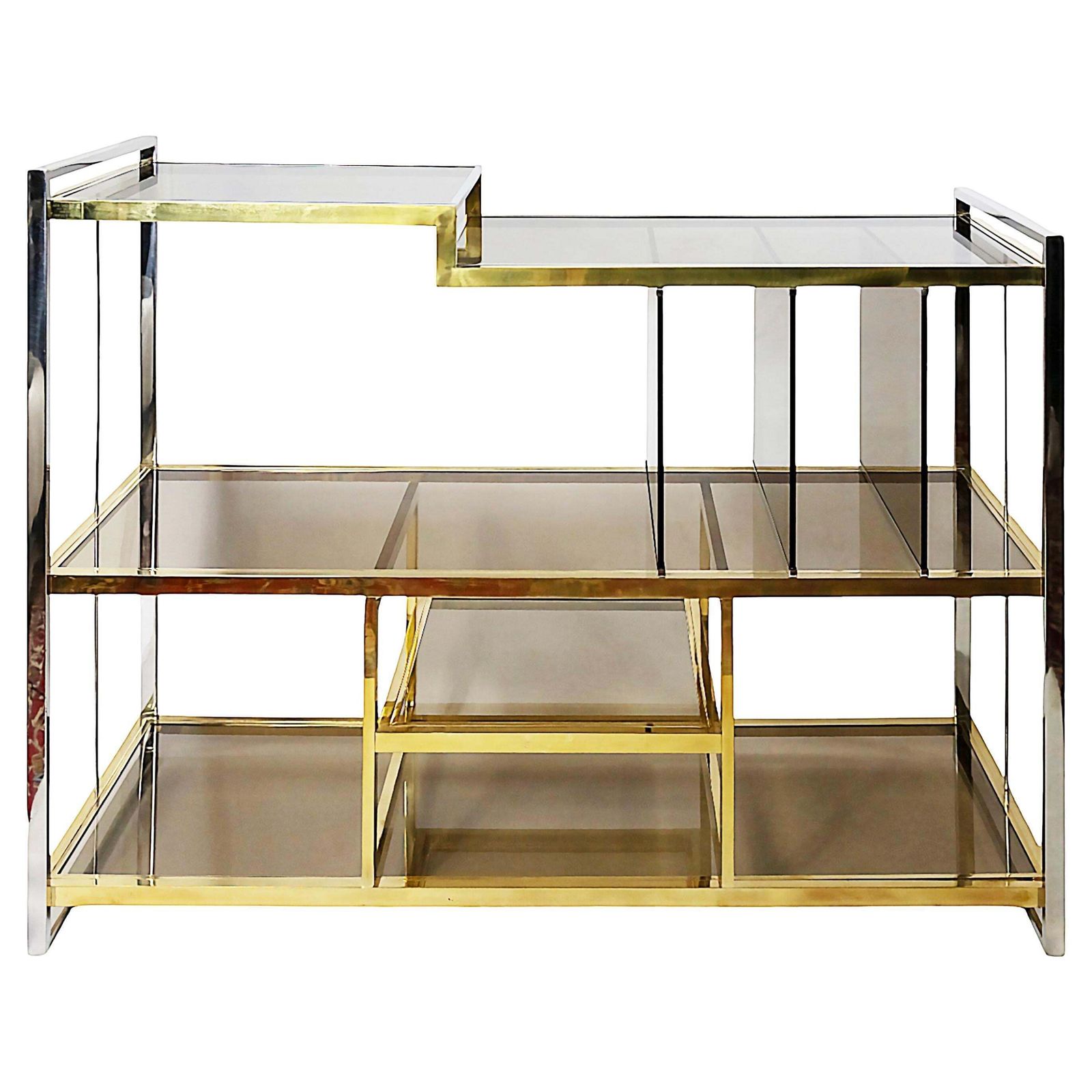 Italian Brass, Chrome, Glass Console Table/Music Stand By Serantoni&Arcangeli