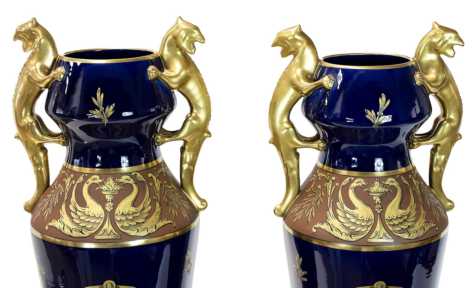 Pair Of Large French Porcelain Cobalt Blue Vases By Maurice Pinon photo furniture