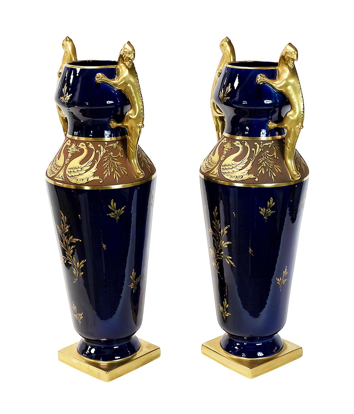 Pair Of Large French Porcelain Cobalt Blue Vases By Maurice Pinon photo buy