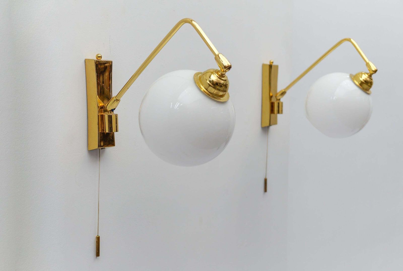 Pair Of Lovely Mid Century Modern Wall Lamps In Brass And Milk Glass, 1960s photo buy