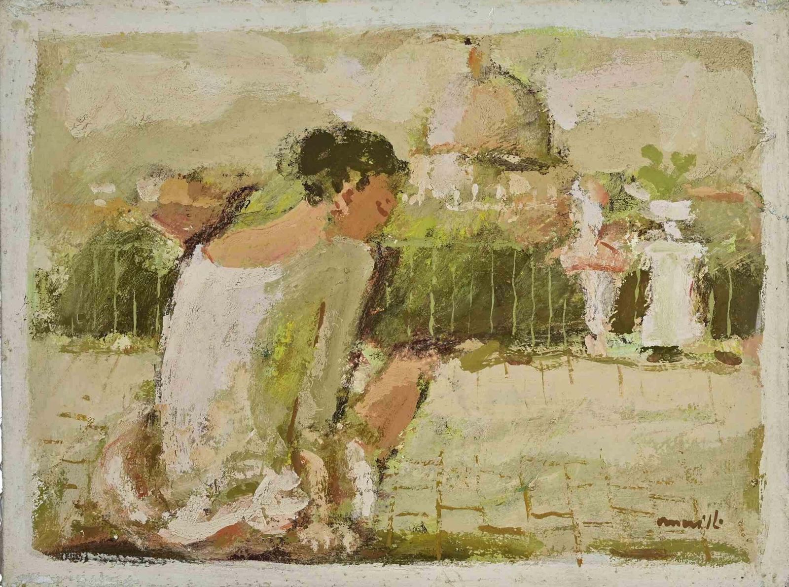 Franco Marzilliballerina With View Of Rome    Oil Painting By Franco Marzilli   1970s1970s photo furniture