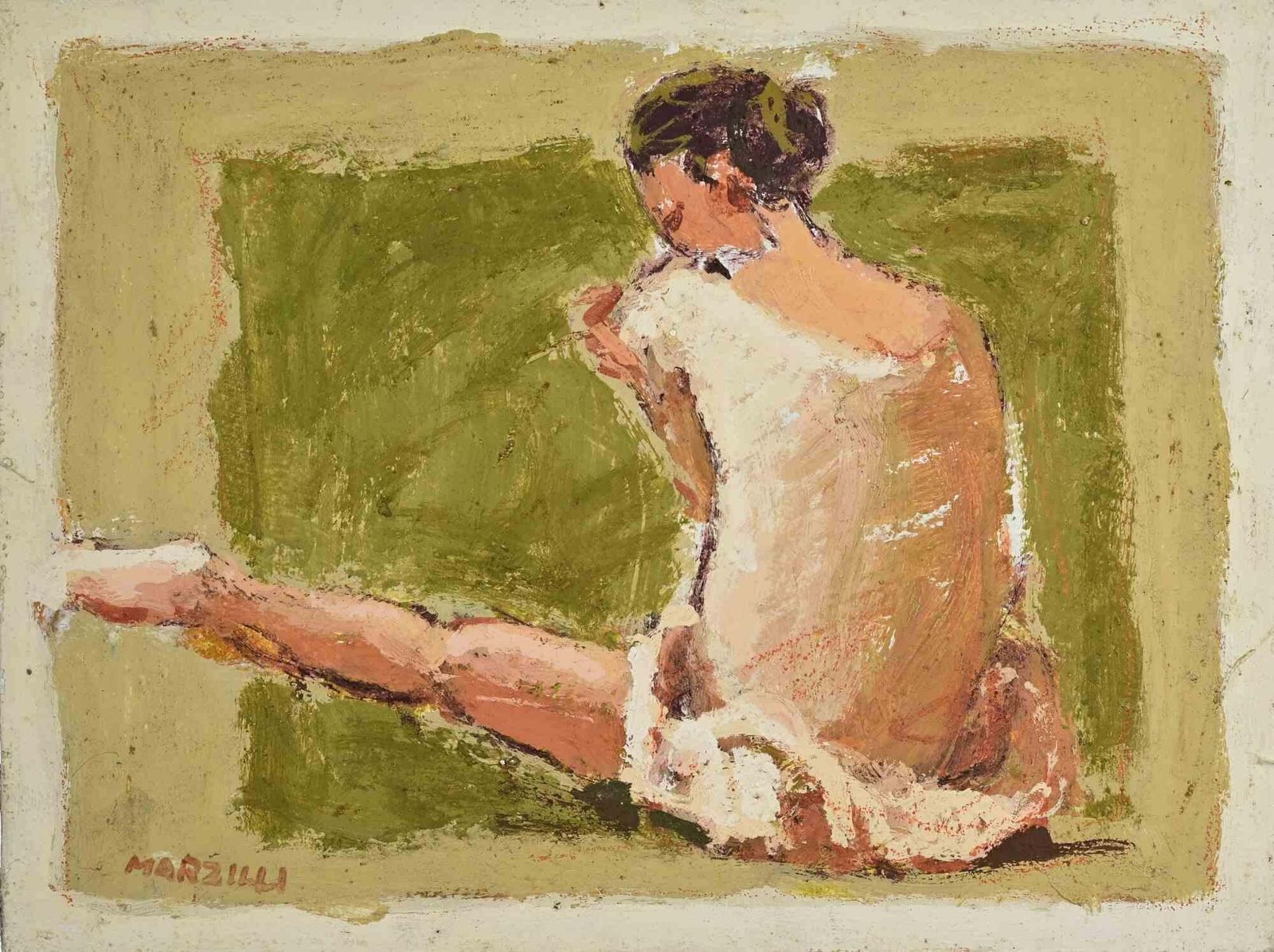 Franco Marzilliballerina On A Green Background   Oil Painting By Franco Marzilli   1970s1970s