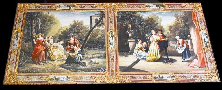 20th Century Italian Hand Painted Porcelain Majolica And Glass Table photo for sale