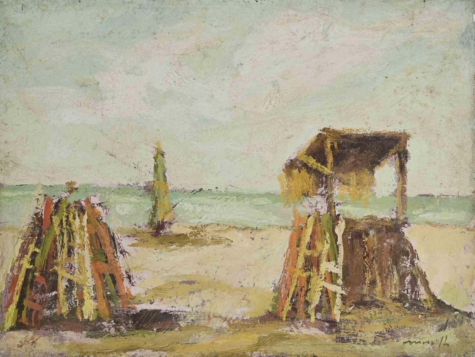Franco Marzilliseaside   Oil Painting By Franco Marzilli   1970s1970s photo furniture