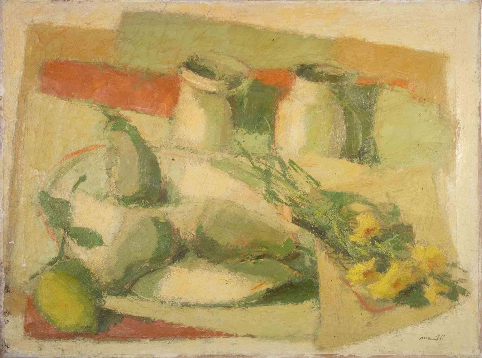 Franco Marzillistill Life With Jugs   Oil Painting By Franco Marzilli   1970s1970s photo furniture