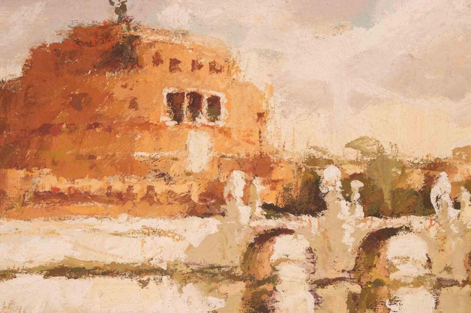 Franco Marzilliview Of Castel Sant'angelo   Oil Painting By Franco Marzilli   1970s1970s photo for sale