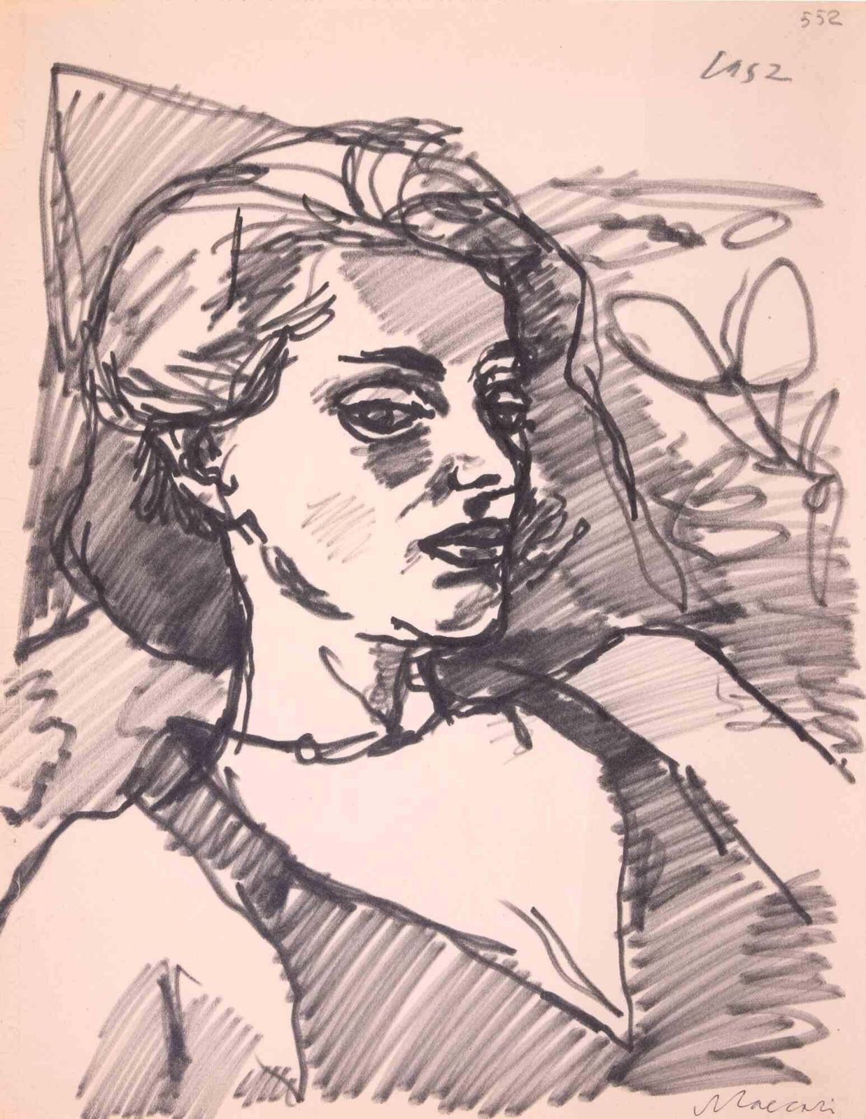 Mino Maccariportrait   Drawing By Mino Maccari   Mid 20th Centurymid 20th Century