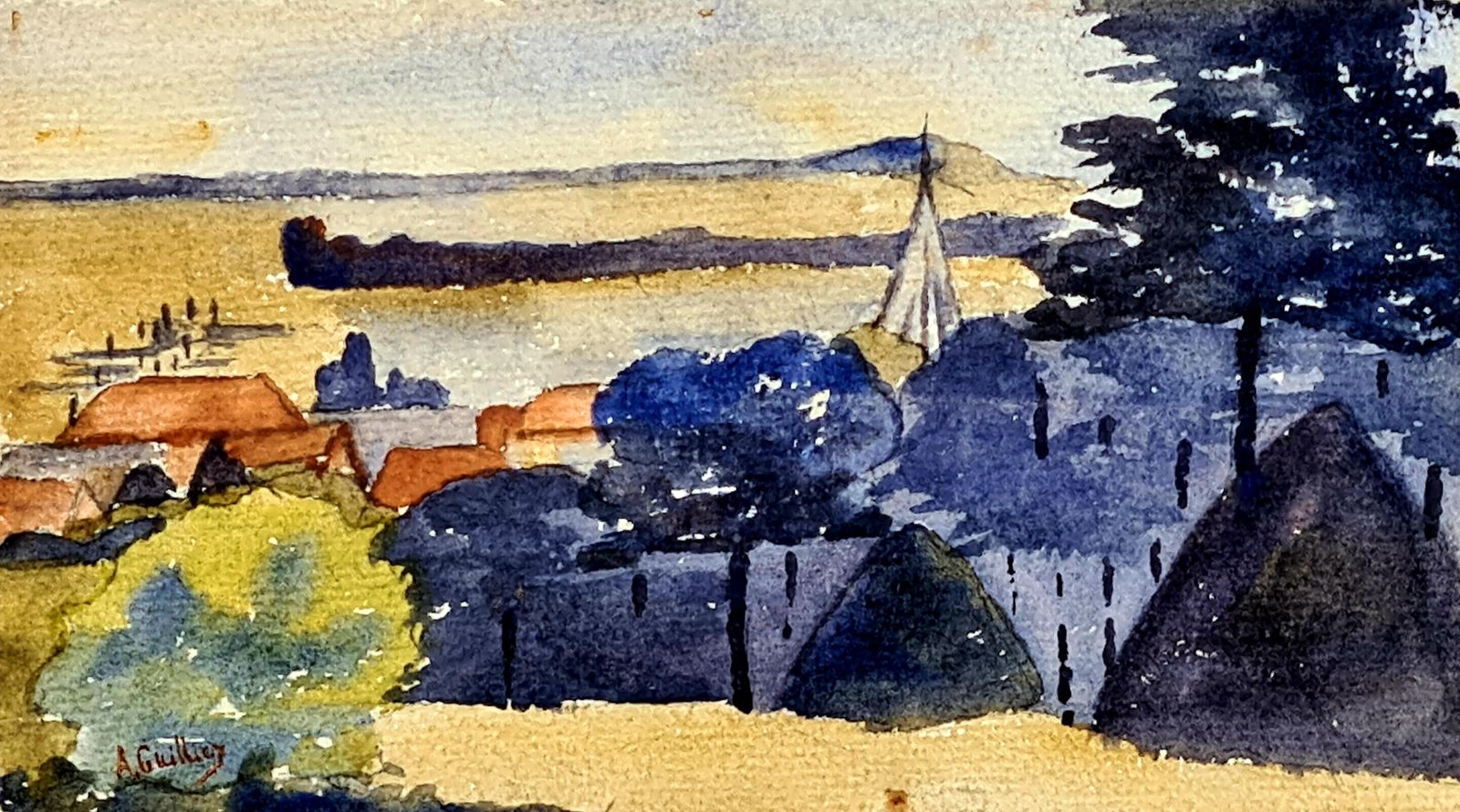 Set Of Three Barbizon School Watercolour Landscapes From 1918 By A Ghillies photo furniture