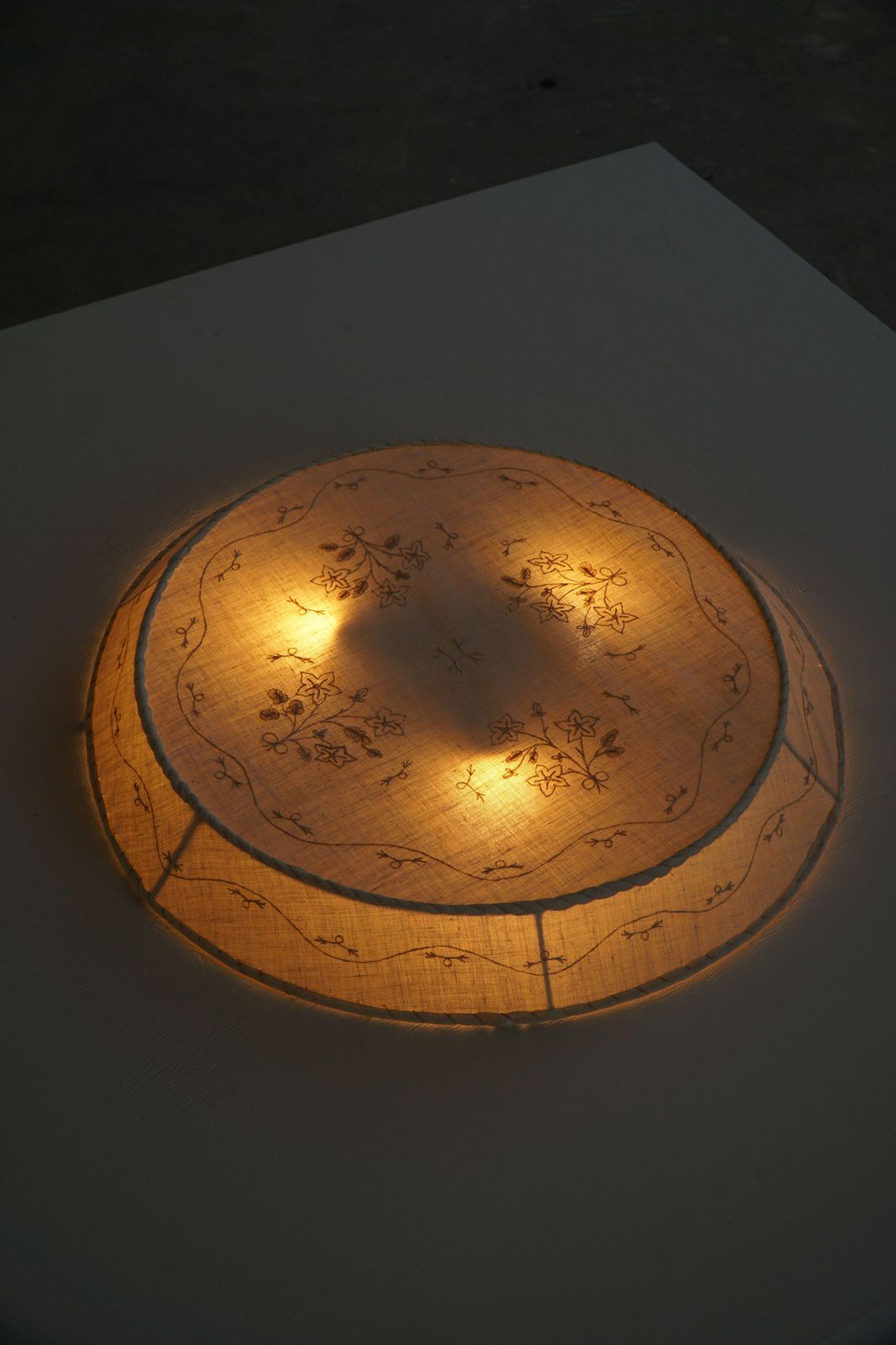 Large Swedish Mid Century Ceiling / Wall Sconce In Linen And Lace, Sweden, 1950s photo Lighting