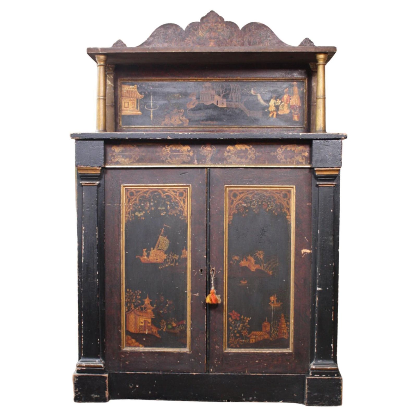 Regency 19th C Chinoiserie Country House Chiffonier Buffet Sideboard Cabinet
