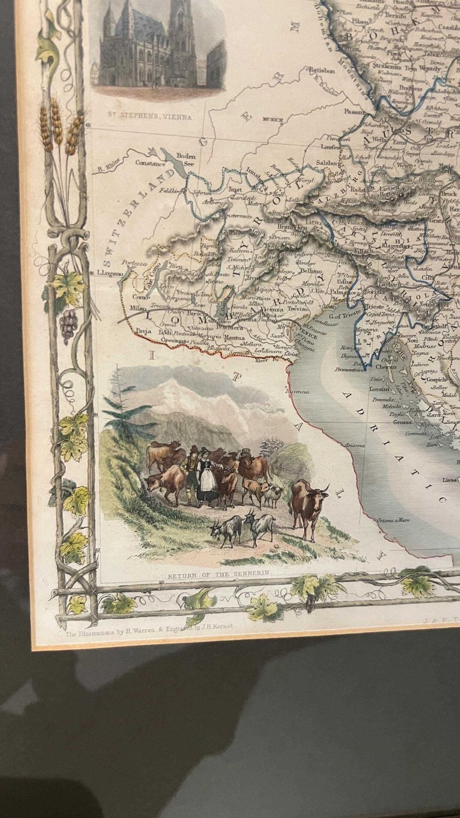 Antique Hand Coloured Austria Picture Map By J. Rapkin 1851, Framed Vintage Wall Art photo 119.0