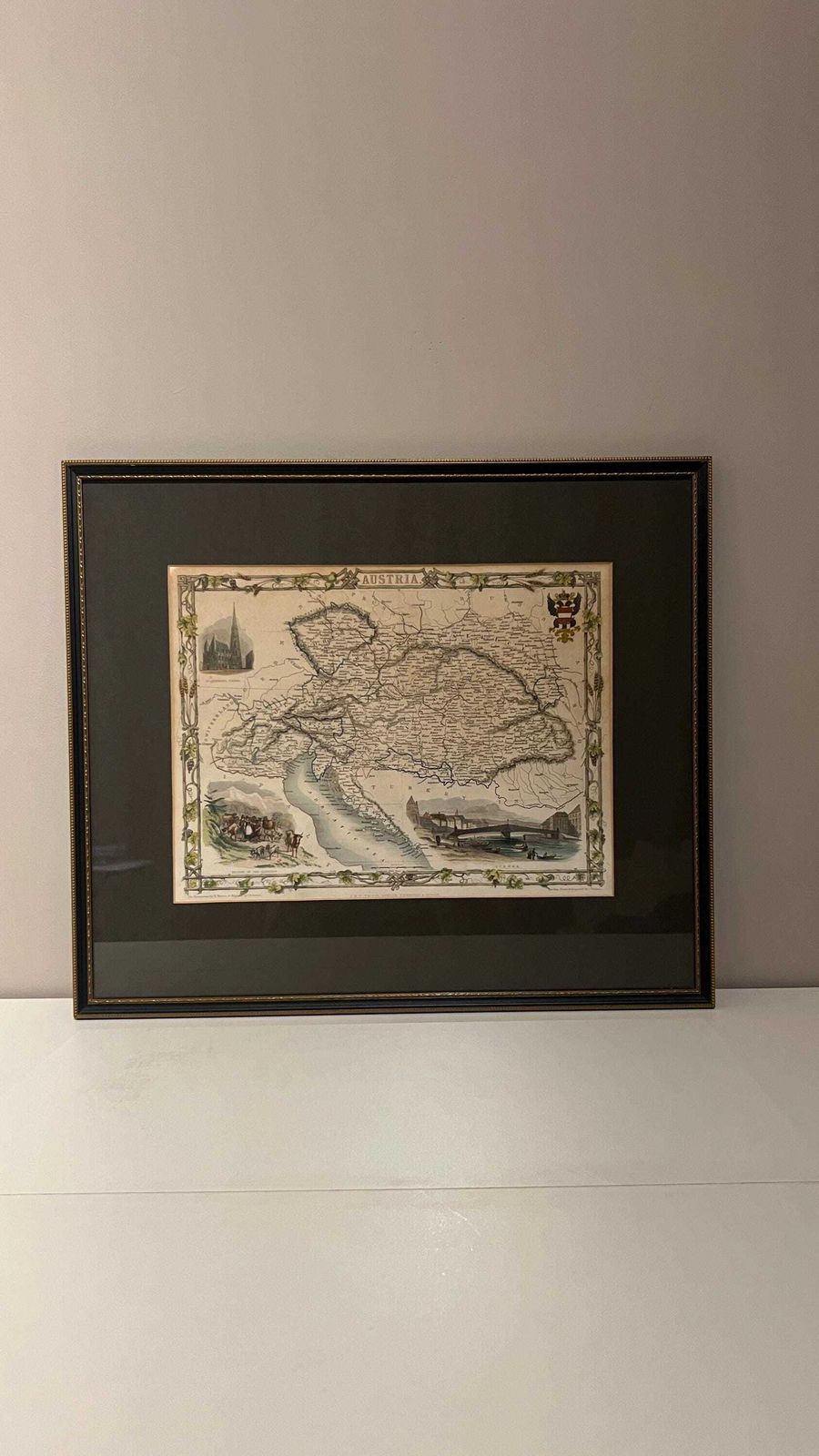 photo for sale Antique Hand Coloured Austria Picture Map By J. Rapkin 1851, Framed Vintage Wall Art