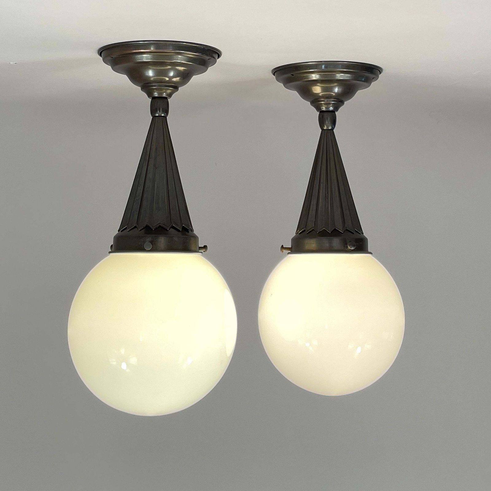 Lighting Recessed Lighting Made Of Opal Glass And Burnished Brass, Sweden 1940s, Pair photo
