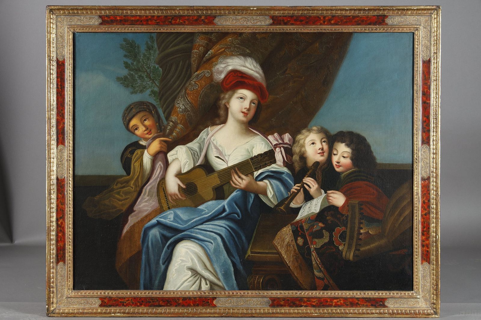 Large Painting, 19th Century French School, After Jacques François Courtin (1672 1752), "La Joueuse De Cithare" ("The Zither Player") photo for sale