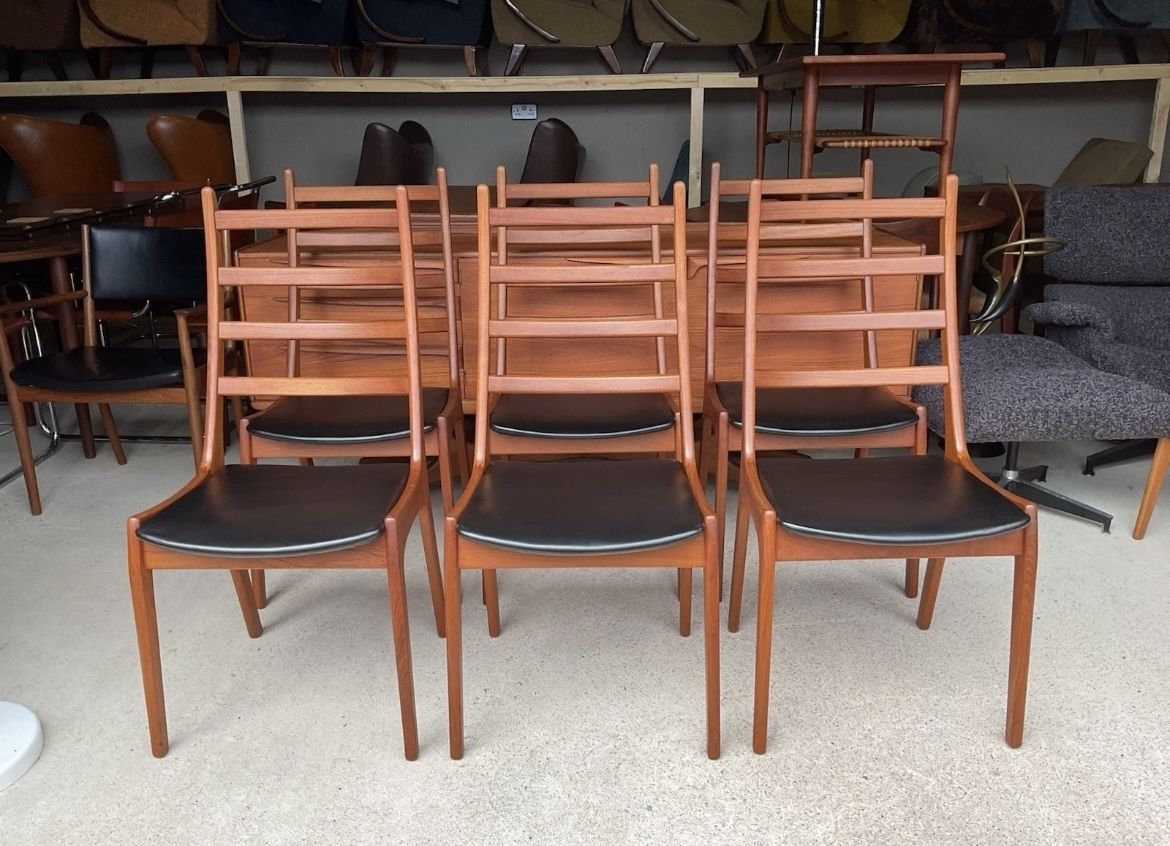 photo vintage Midcentury Danish Set Of 6 Teak Dining Chairs By Kai Kristiansen
