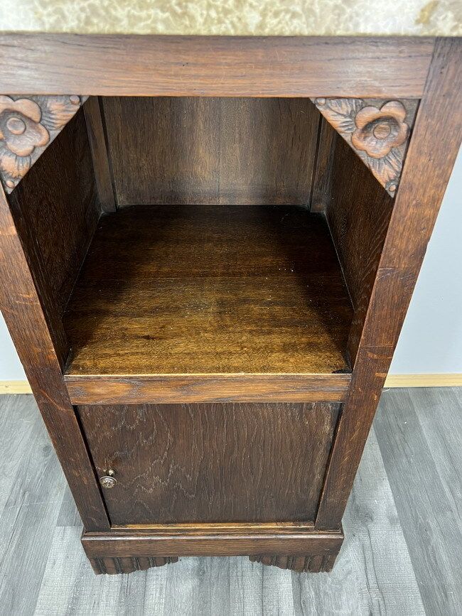 Carved French Antique Bedside Table Cupboard Cabinet With Marble Top (Lot 1342) photo Furniture