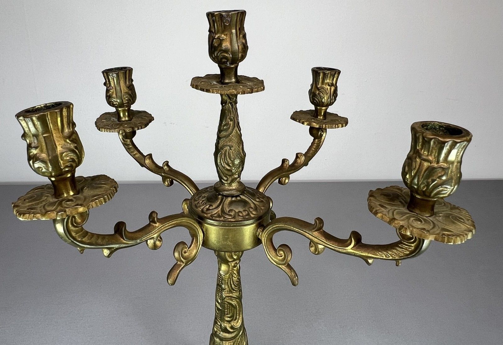 Carved Five Arm French Vintage Brass Candelabra (Lot 5149) photo buy