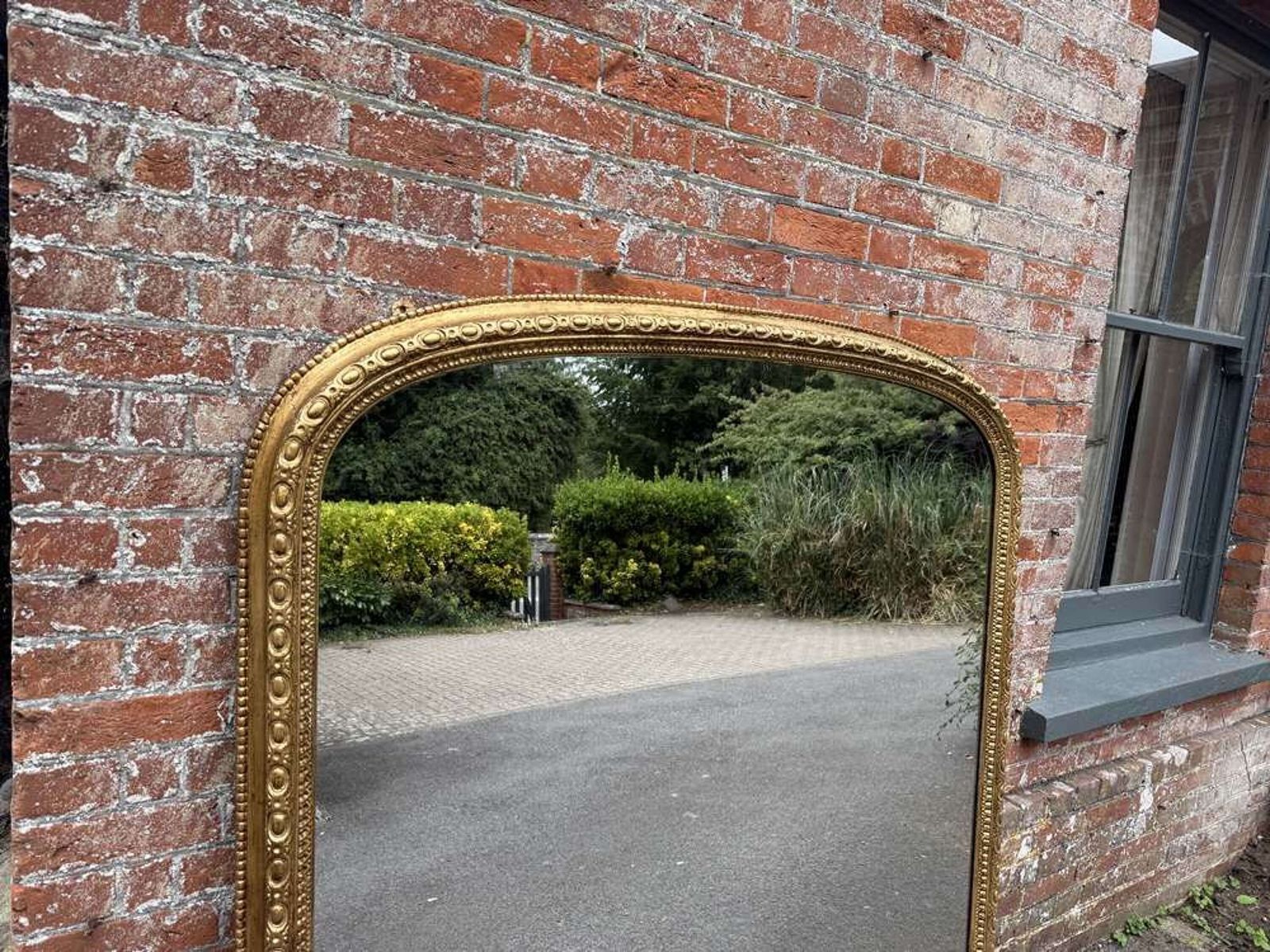 A Stunning Large Antique English 19th C Arched Gilt Overmantle Mirror. photo 1995.0