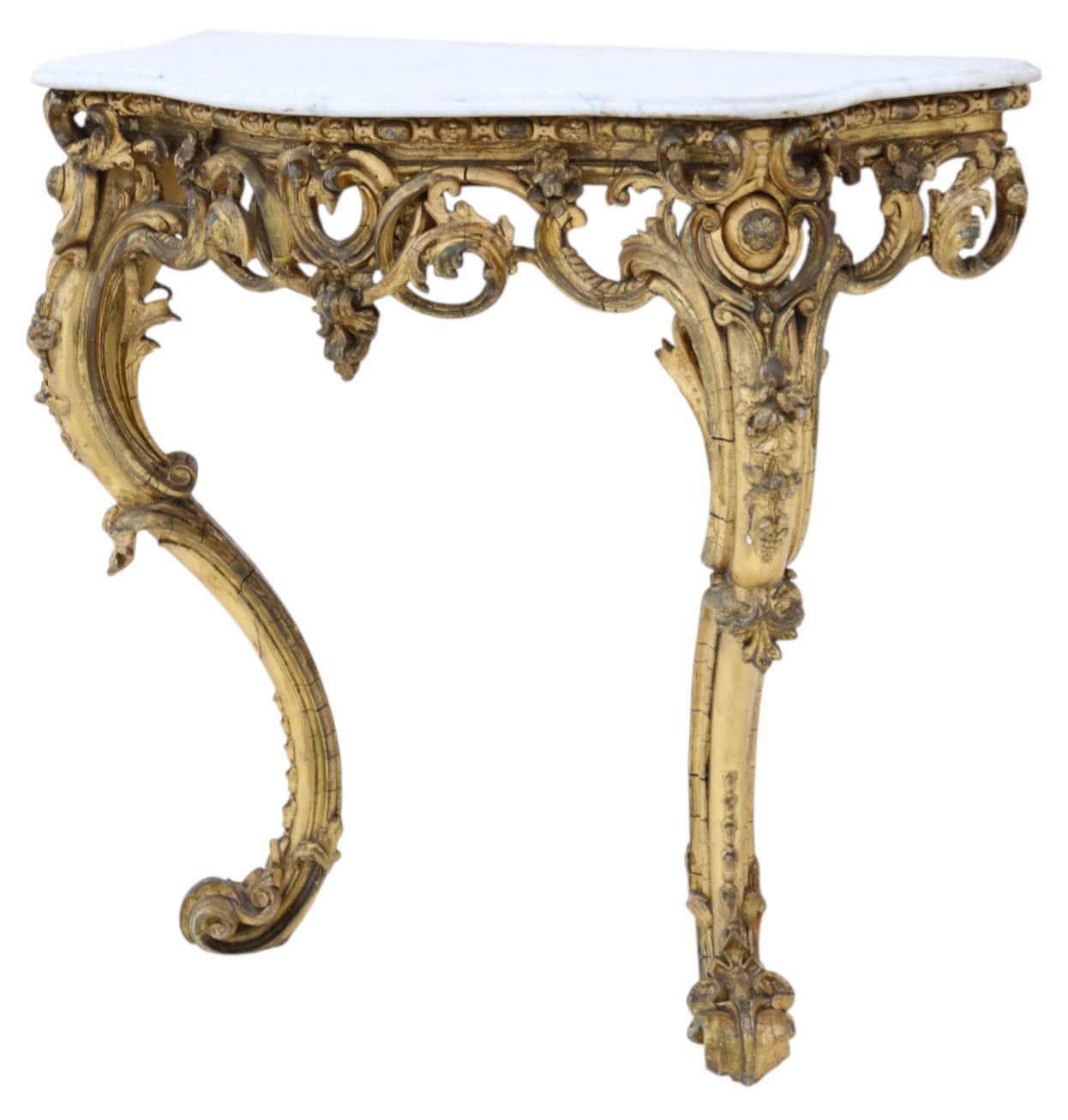 Antique 19th Century Large Gilt And Marble Hall Console Table – Fine Quality photo for sale