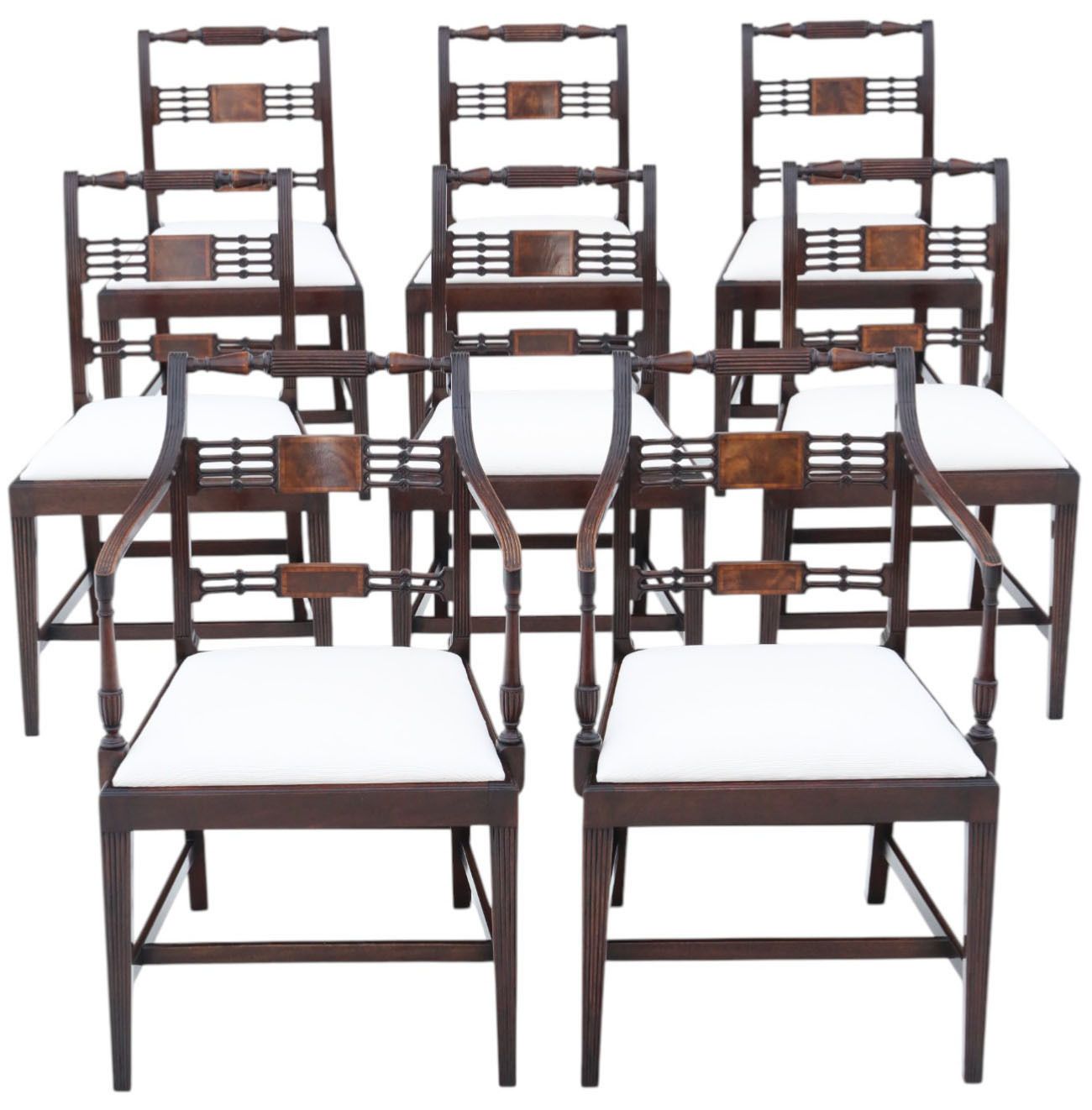 Antique Revival Set Of 8 Regency Mahogany Dining Chairs (6 + 2 Carvers) – C.1940, High Quality By Thomas Clarkson & Sons, Vintage