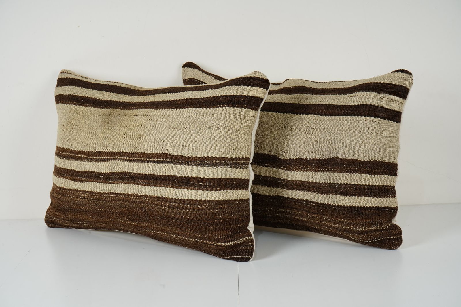 Turkish Hemp Kilim Pillow Cover, Set Of Two White Striped Anatolian Cushion Cover, Pair Organic Tribal Pillowcase photo furniture