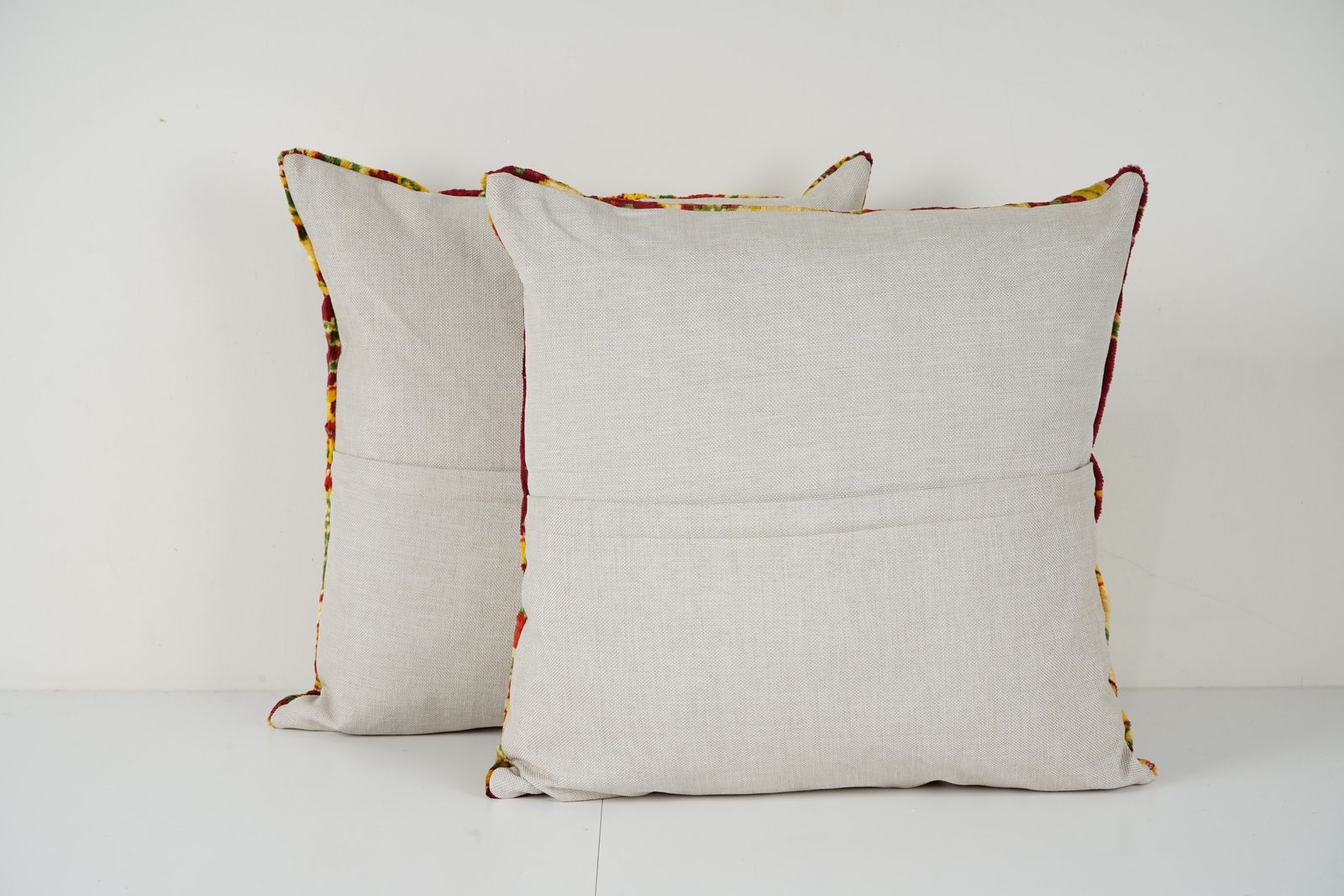 Handmade Vintage Velvet Floral Square Pillow, Set Of Two Red And Yellow Bed Cushion Covers photo furniture