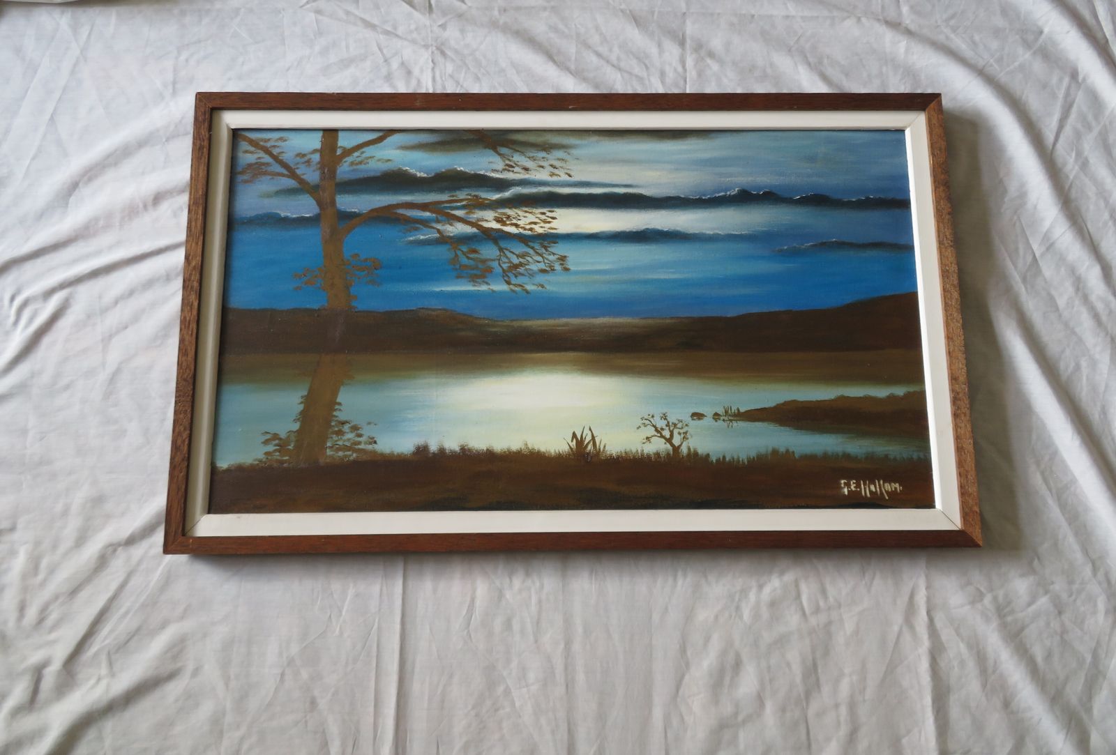 An Original Oil On Canvas Painting Of The Lake At Night.