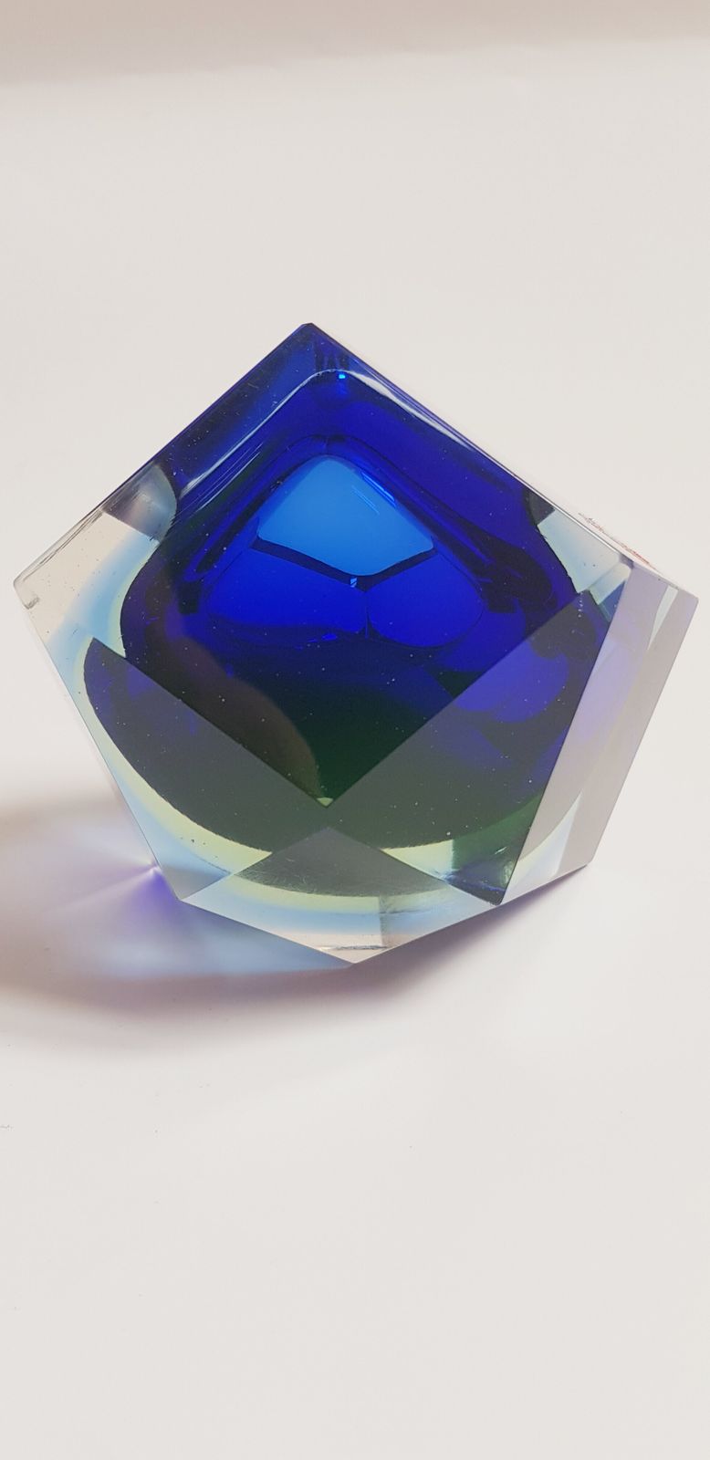 Mid Century Murano Glass Large Sommerso Faceted Centrepiece photo Art