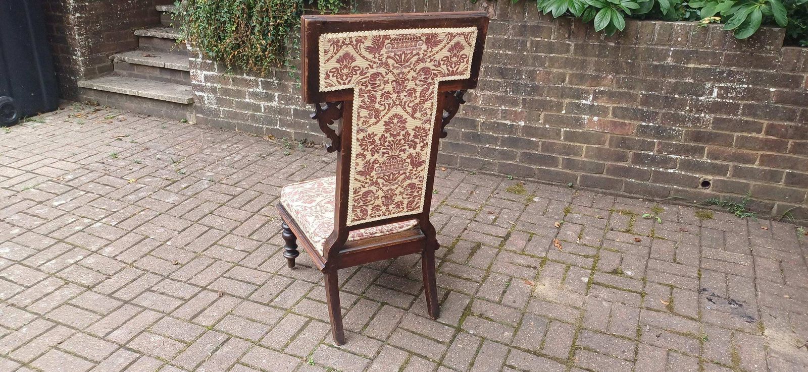 Antique Victorian Aesthetic Movement Nursing Chair With Ornate Carved Scrolls & T Shaped Upholstered Back C1870s Mahogany photo vinterior