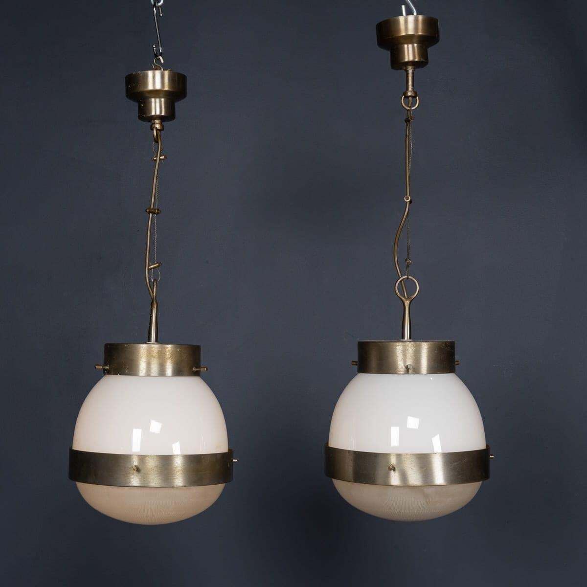 20thc Italian Pair Of "Delta" Opaline Pendant Lights By Sergio Mazza C.1960 photo for sale