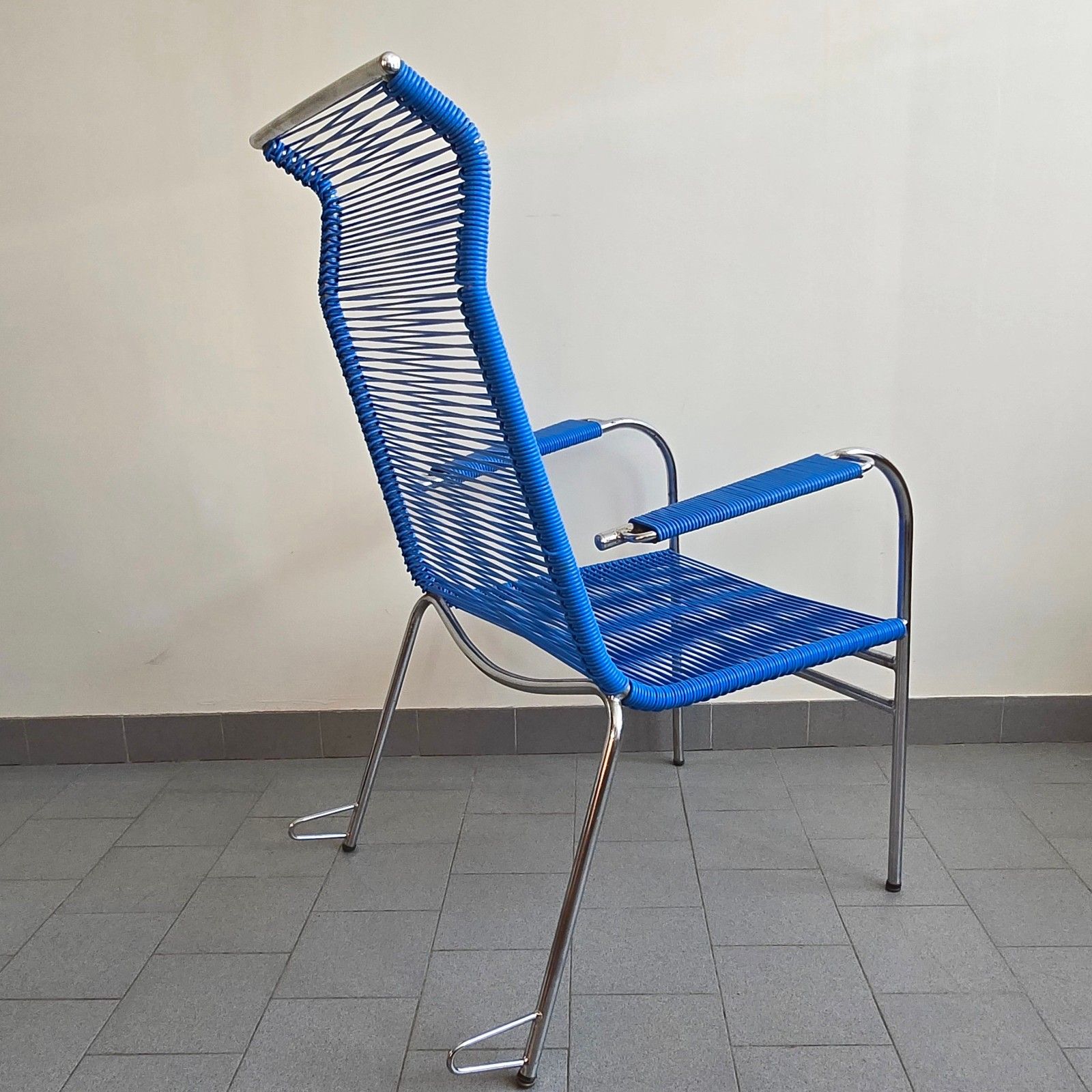 Vintage 1960s Blue Wire & Chrome Steel Scoubidou Armchair 60s Retro 1960s Zazou photo vintage