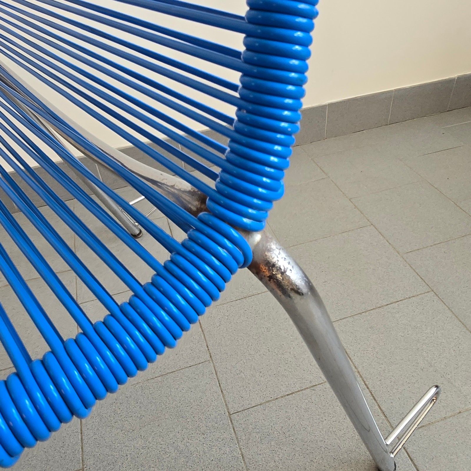 photo buy Vintage 1960s Blue Wire & Chrome Steel Scoubidou Armchair 60s Retro 1960s Zazou