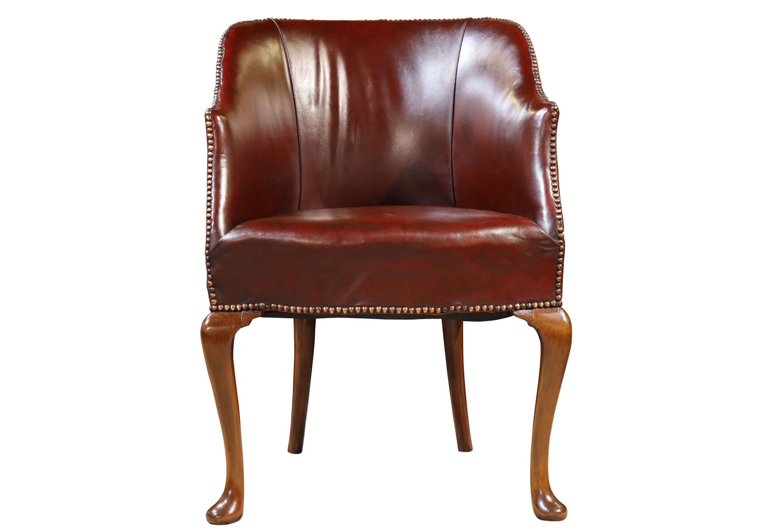 Antique Mahogany Library Chair In Burgundy Leather C.1900