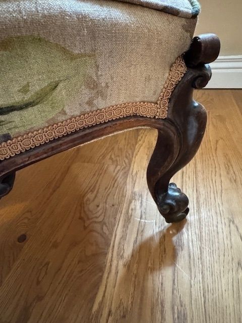 1880's Antique Chair Renovated And Upholstered With Matching Upholstered Footstool photo 950.0