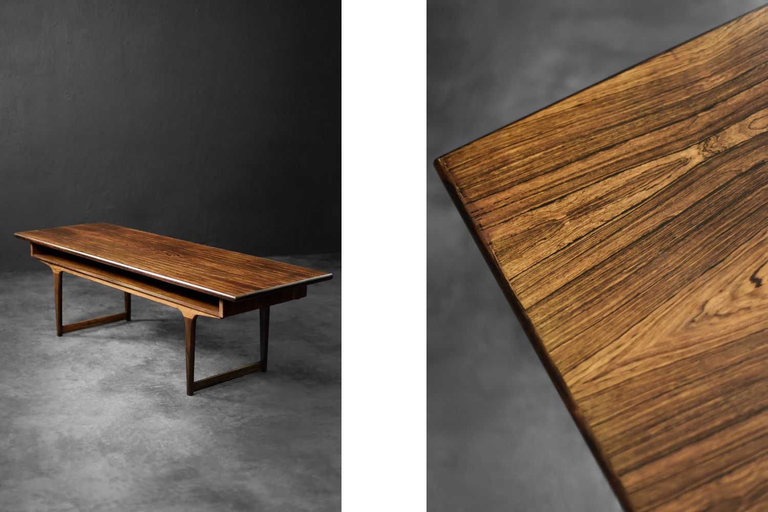 Furniture Mid Century Modern Danish Rosewood Coffee Table With Shelf, 1960s photo