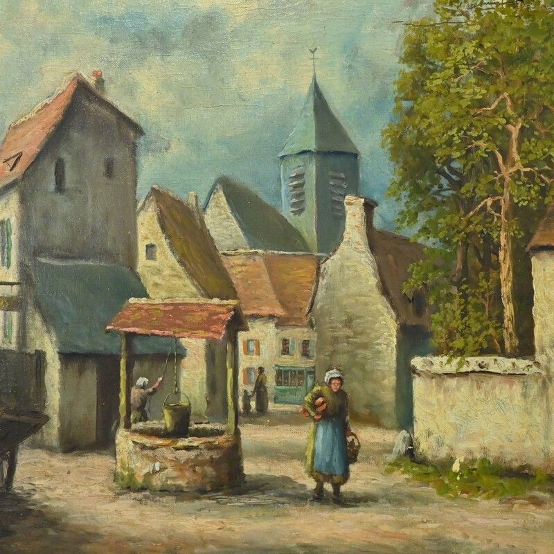 Painting “The Village” By Delacour – Late 19th Century photo furniture