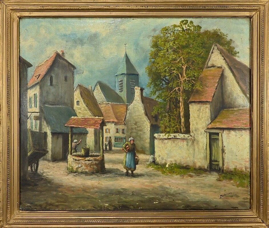 Painting “The Village” By Delacour – Late 19th Century photo 1210.0
