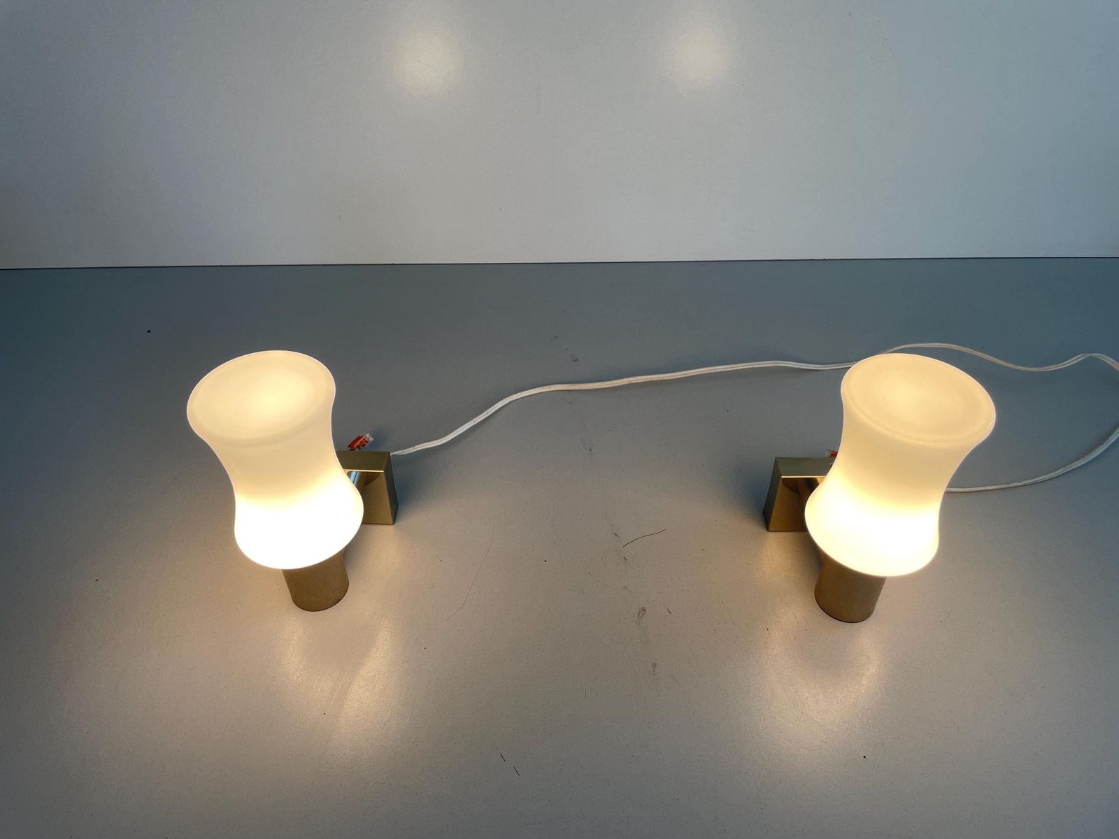 photo furniture Space Age Glass And Metal Pair Of Sconces By N Leuchten, 1970s, Germany