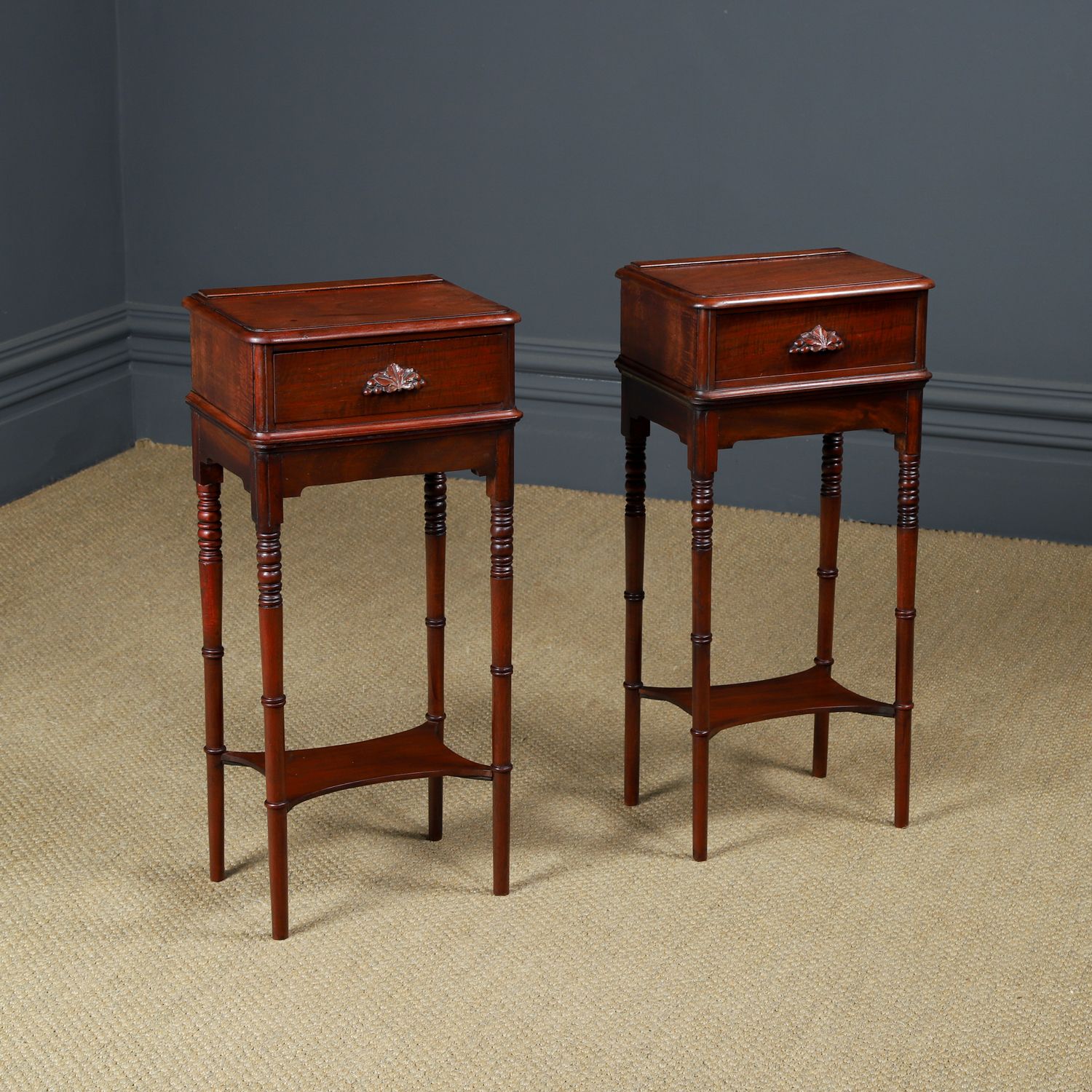 Small English Victorian Pair Of Mahogany Bedsides Tables / Nightstands / Chests / Cabinets (Circa 1840) photo for sale