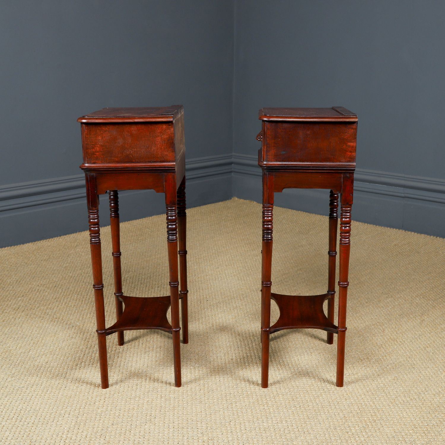 Furniture Small English Victorian Pair Of Mahogany Bedsides Tables / Nightstands / Chests / Cabinets (Circa 1840) photo