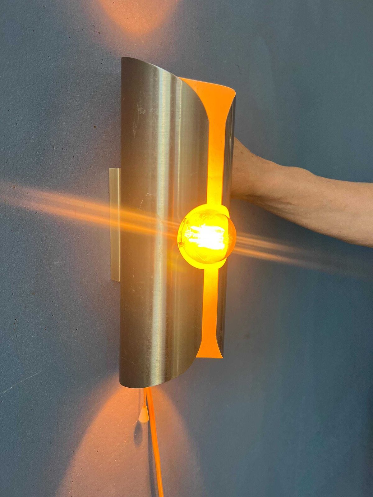 Vintage Brushed Steel Polam / Raak Space Age Wall Lamp photo for sale