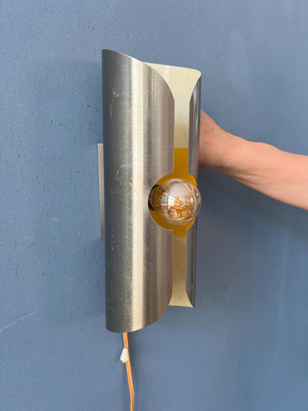 Vintage Brushed Steel Polam / Raak Space Age Wall Lamp photo buy