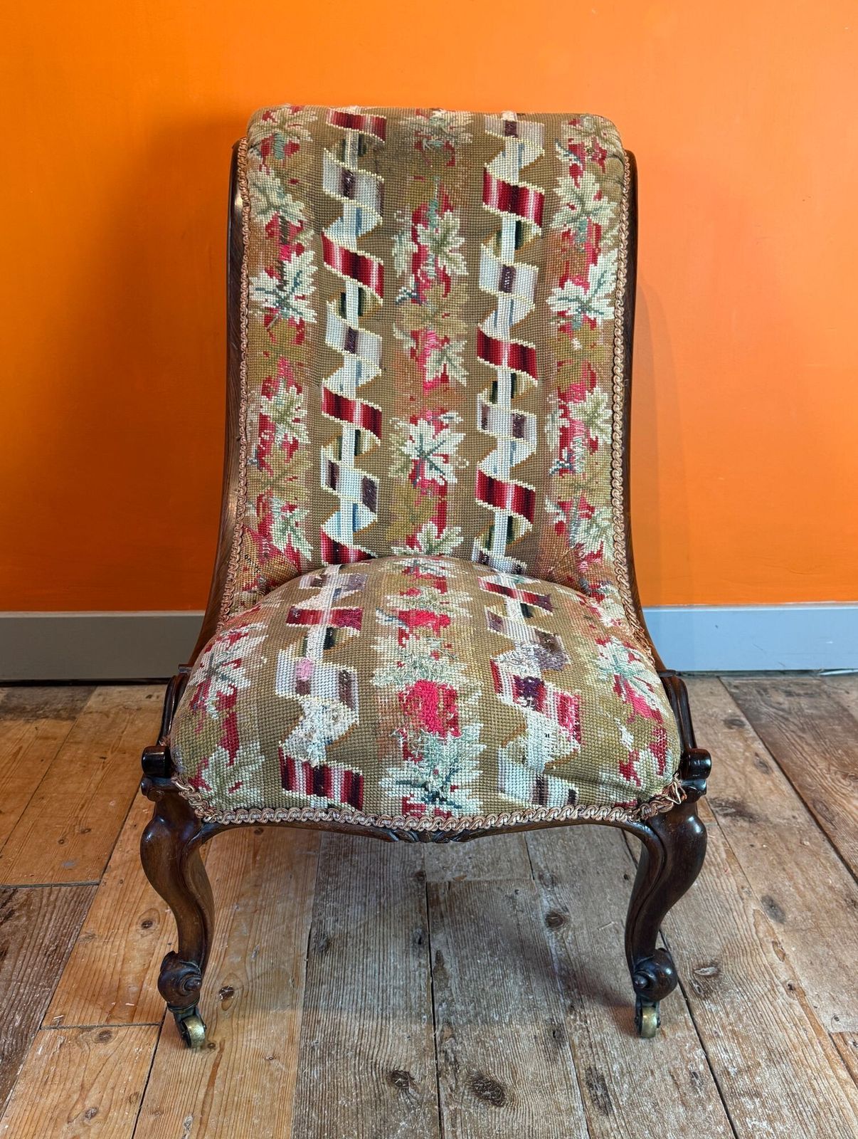 Early Victorian Upholstered Scroll Back Occasional Chair photo Furniture
