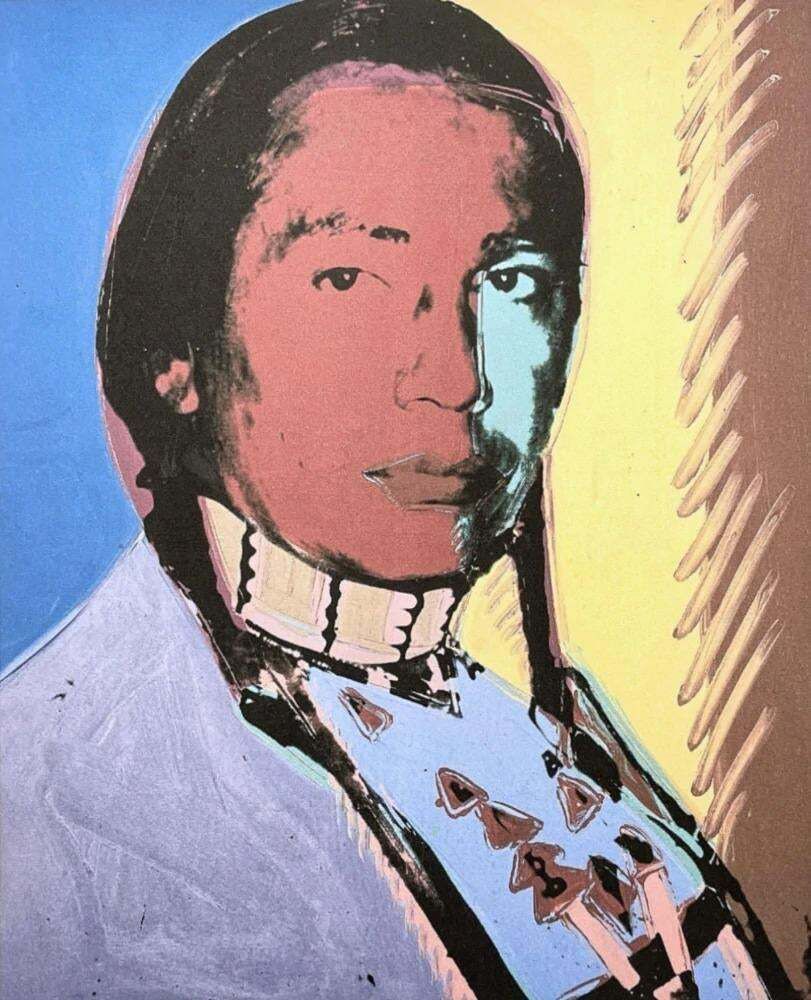 After Andy Warhol, Russell Means Yellow Blue , 1980s, Lithograph photo furniture