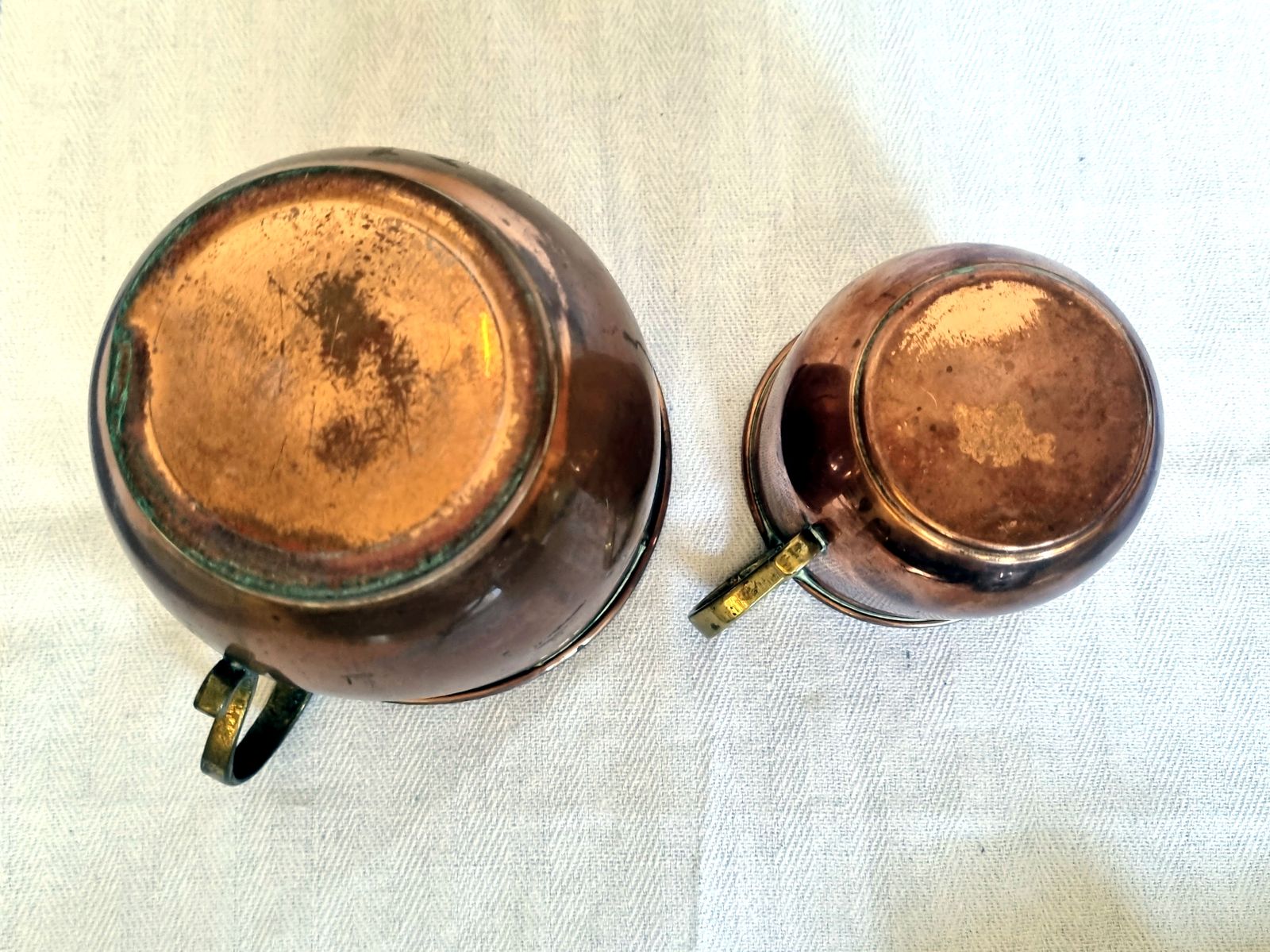 Antique Copper Mugs, Kitchen Display, French Country Decor photo 59.0