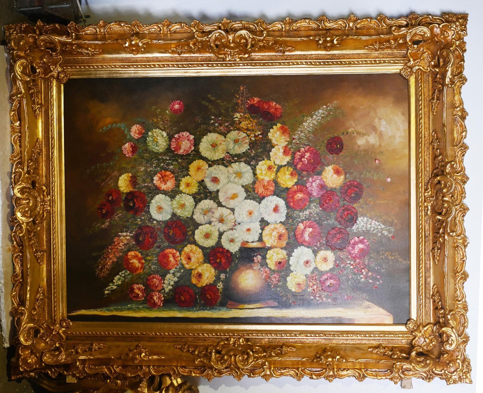 Large Floral Oil Painting Victorian Revival 6 Ft 180 Cm