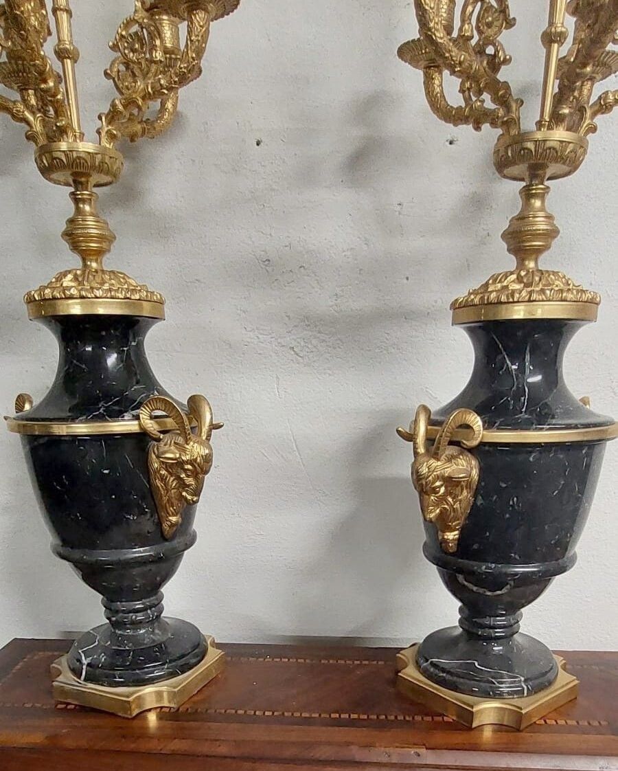 Home Decor Pair Of Large Napoleon III Style Candelabras In Black Belgian Marble And Gilded Bronze photo