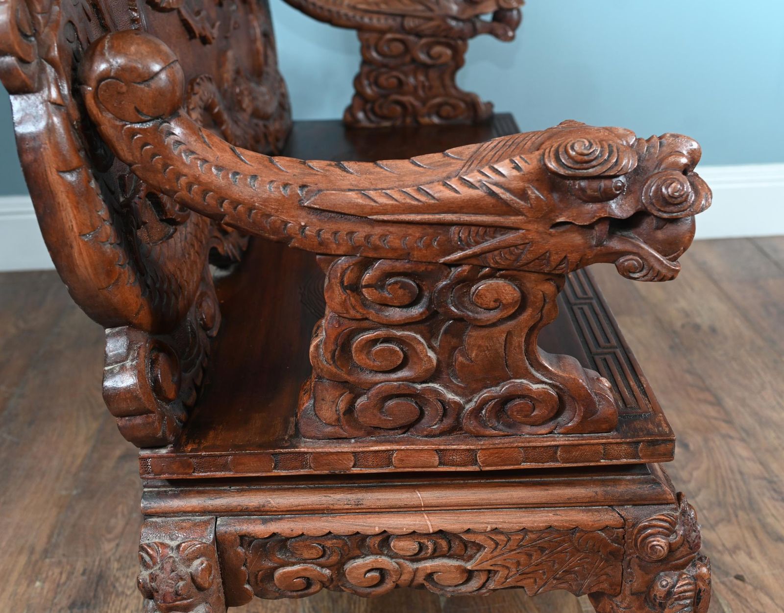 2750.0 Chinese Dragon Bench Carved Seat Cinnabar Lacquer 1860 photo