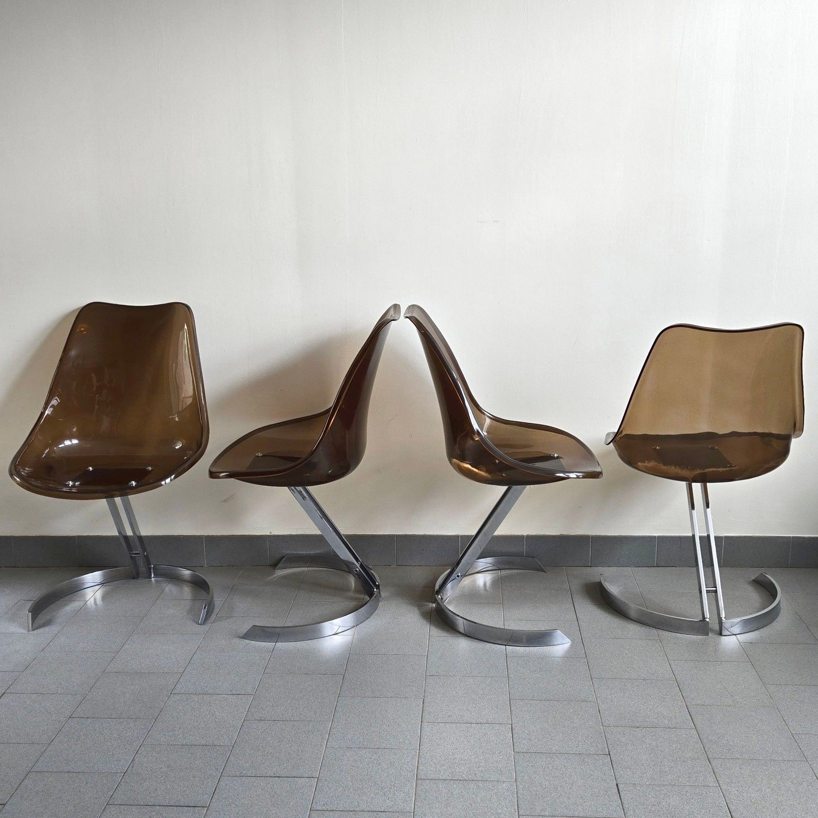 Vintage 1970 Eurosteel Plexiglas & Chrome Dlg Boris Tabacoff 4 Chair Suite photo Furniture