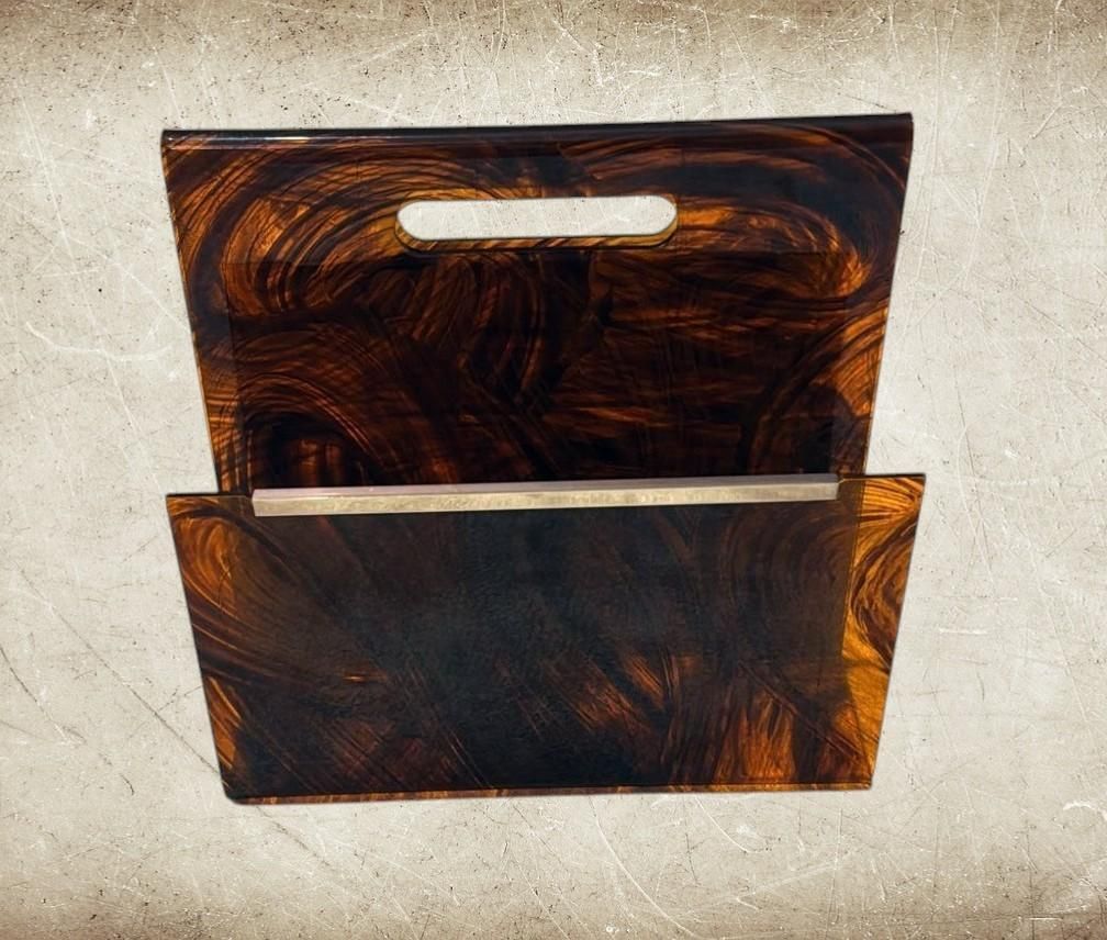 Willy Rizzo Style Italian Tortoiseshell Plexiglass And Brass Magazine Rack photo buy